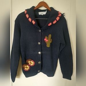 Vintage 1993 The Eagle's Eye Knit Sweater Concho Button Southwestern Blue Size M